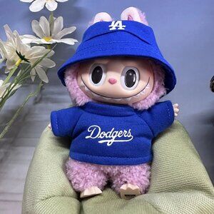 LA Dodgers Outfit for Labubu, Baseball Blue and white Sweatshirt, Bucket Hat Set